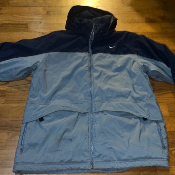 Vintage 90s Nike Heavy Essential Streetwear Navy Heavy Long Puffer jacket sz XL - Picture 1 of 15